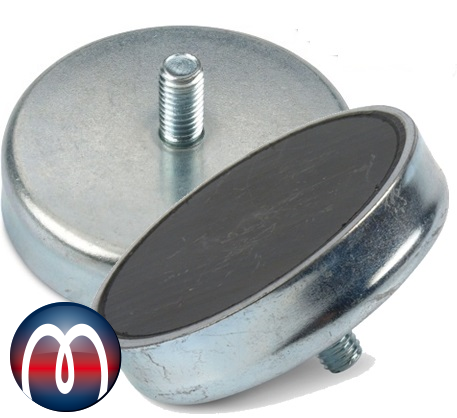 Magnete al ferrite con base in acciaio, magneti con perno filettato