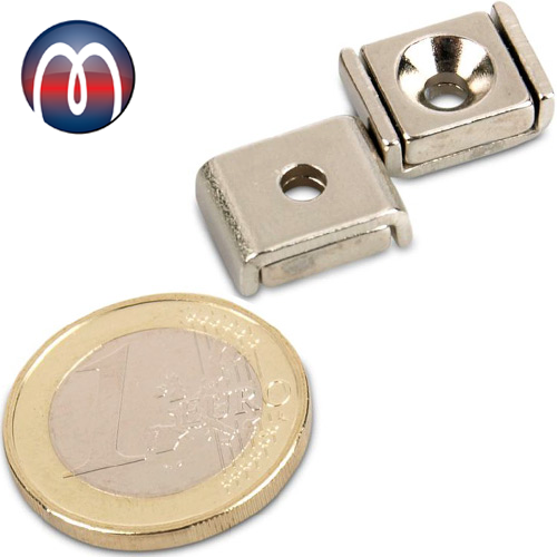 Quadermagnet Neodym 10 x 13,5 x 5 mm mit Senkloch, N35, vernickelt - hält 2,8 kg