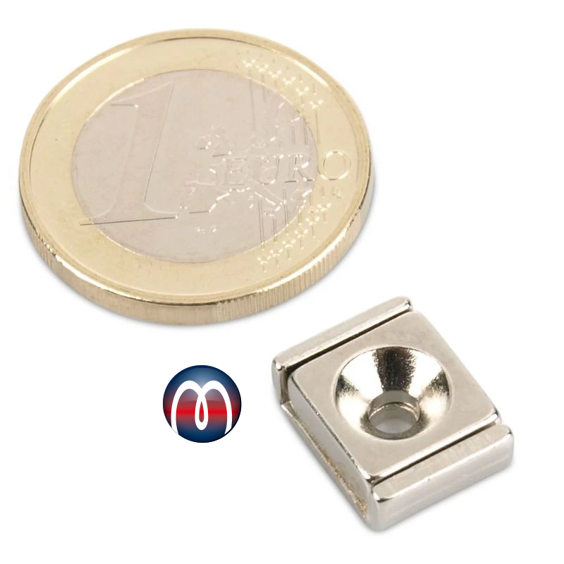Quadermagnet Neodym 10 x 13,5 x 5 mm mit Senkloch, N35, vernickelt - hält 2,8 kg