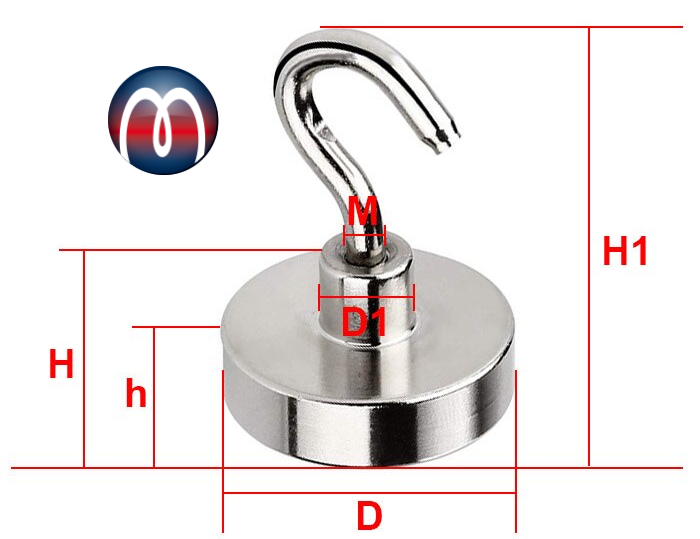 Neodym Hakenmagnete Ø 60 mm Magnethaken mit Kern aus (NdFeB) Zink - Hält 110 kg