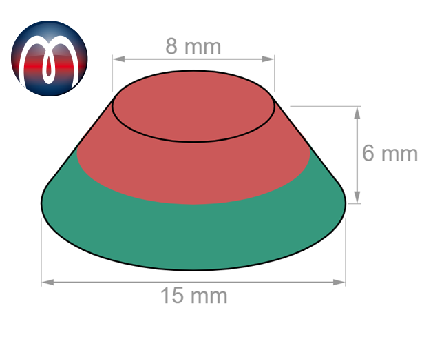 Cono magnetico 15/8 x 6 mm Neodimio NdFeB N42, Nichel - tiene 5 kg | Shop