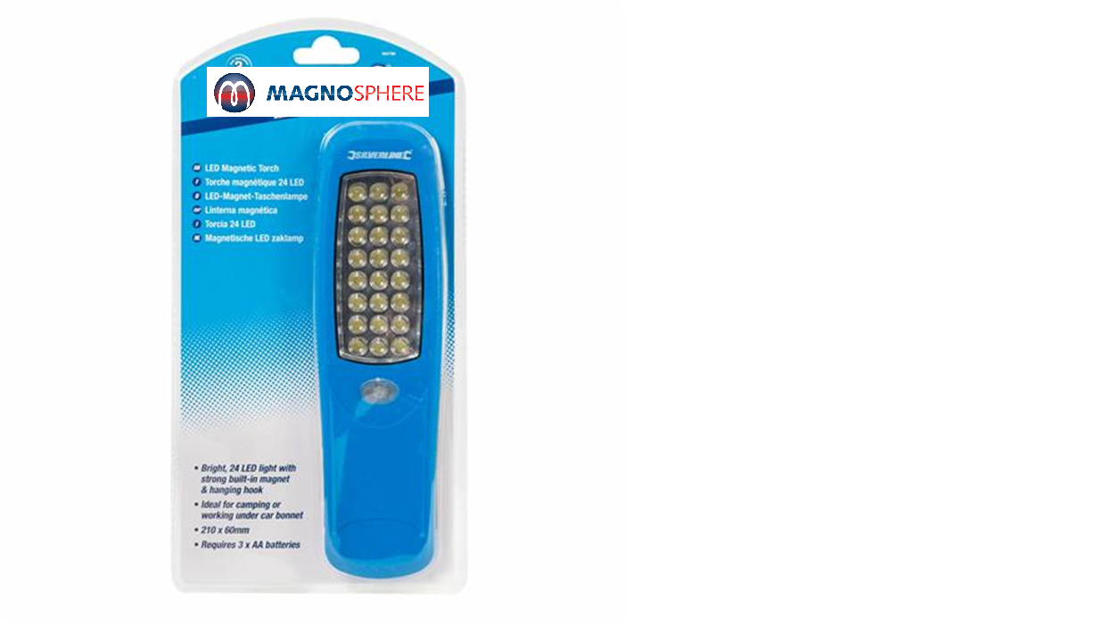 Superhelle Lampe mit 24 LEDs und starkem Magneten und Aufhängehaken 210 x 60 mm