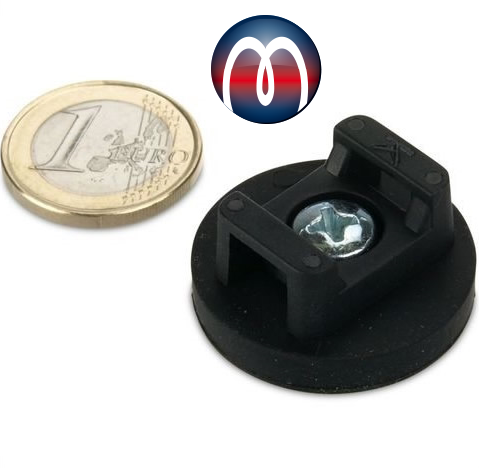 Magnet-System Neodym für Kabelmontage gummiert Ø 31 mm, Höhe H 16 mm, Durchmesser T 31 mm, Topfhöhe h1 9 mm hält 7,5 kg
