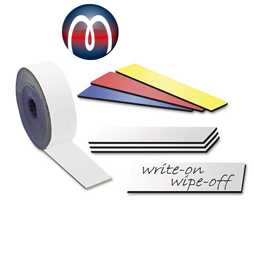 Dry Erase White Magnetic Shelf Strips, rewritable magnetic dry erase labels, white flexible magnetic strips write on, wipe off magnetic strips, rewritable magnetic dry erase label magnets, white magnetic shelf strips