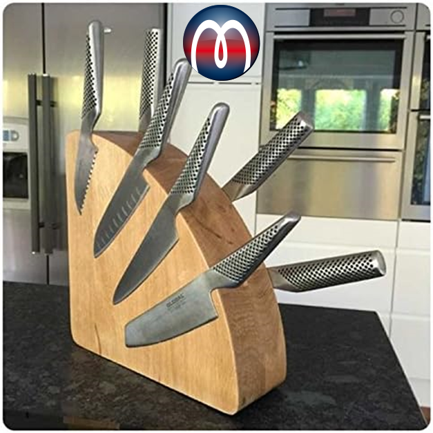 Magnet Messerblock Holz Original Eiche 24,6 x 8,1 x 24,7 cm bis 10 Kochmesser - 5 auf jeder Seite