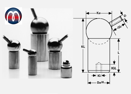 Magnetic ball joint with threaded pin Neodymium Ø 10 mm M3x12 fit tolerance h6 - holds 18 N