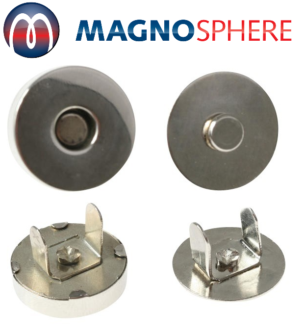 Chiusura con bottone magnetico, magneti per chiusura borsa Ø 10 mm 18 mm  rotondi in metallo argentato set da 10