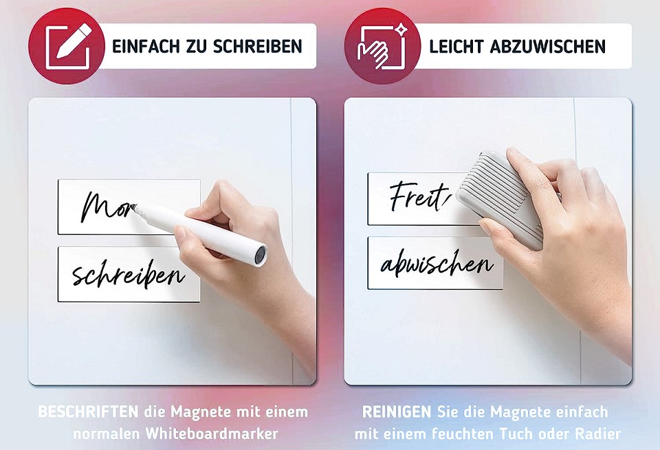 Magnetstreifen beschreibbar, abwischbare Magnete, Magnetschilder zum beschriften, Magnet-Etiketten für Whiteboards, Kühlschränke, Magnettafeln, Haftstreifen Weiss, Lagerbeschriftung, Kennzeichnung