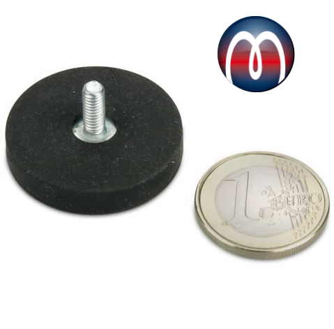 Système magnétique caoutchouc Ø 31 mm avec tige filetée M6 x 11 Néodyme  (NdFeB) - tient 8,9 kg