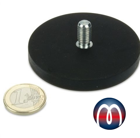 Neodym Magnet System Gummiert Mit Gewindezapfen – 66mm, M8, 22 Kg Haftkraft – Rutschfest & Oberflächenschonend