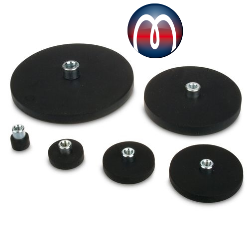 Neodymium NdFeB Magnet assembly of NdFeB rubber coat with screwed bush, Rubber Covered Neodymium Internal Thread Magnet, Rubber Covered Magnet Systems with Internal Thread (Female Thread), Magnetic Cup Assemblies