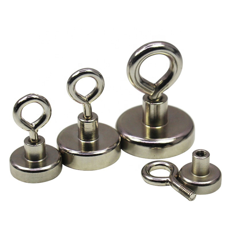 Neodymium Pot Magnet with Eye Bolt, pot magnet has a female threaded shaft, Pot magnet with threaded stem and female thread, Rare Earth Threaded Eyelet Pot Magnet, Neodymium Threaded Eyelet, Neodymium Eyelet Magnets, Eyebolt Neodymium Pot Magnets, Pot Magnets with Eyelet, Mounting Magnets, Cup Magnets, Magnetic Pots Assemblies, Holding Eyelet Magnet