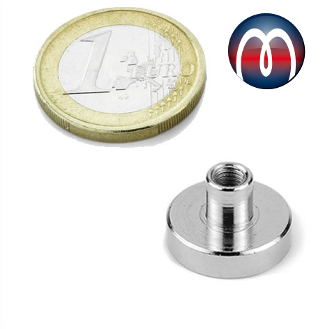 Neodym Flachgreifer Magnet Topfmagnet Ø 20,0 mm Gewindebuchse M4, hält 14 kg