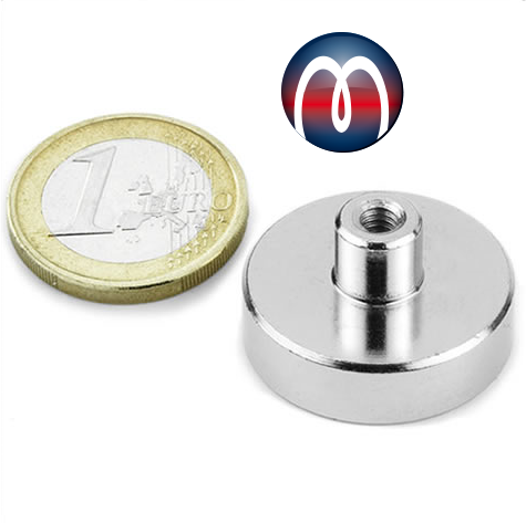 Flachgreifer Magnet Topfmagnet Ø 25mm Neodym (NdFeB) Gewinde-Buchse M4 - hält 20 kg