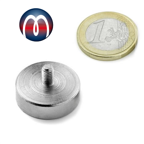Magnete al neodimio con base Ø 25 mm con gambo filettato M6 x 10 - tiene 20  kg⭐⭐⭐⭐⭐ | Magnosphere Shop