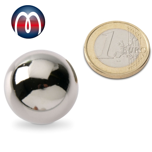 Neodym Kugelmagnet Ø 25 mm NdFeB N40, Magnetkugel, Chrom - hält 9,5 kg