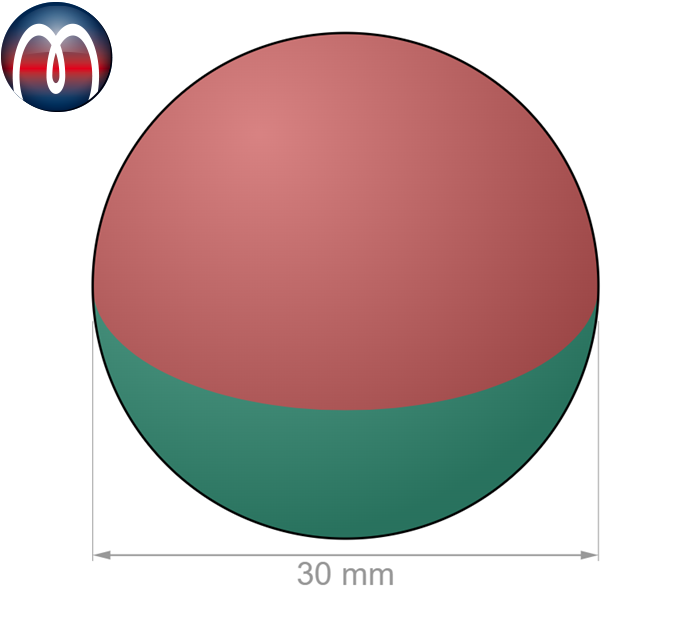 Neodymium Sphere Magnets Ø 30 mm, NdFeB N40, strong rare earth ball Magnet, Chrome - holds 12,9 kg