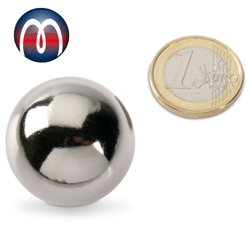 Neodymium Sphere Magnets Ø 30 mm, NdFeB N40, strong rare earth ball Magnet, Chrome - holds 12,9 kg