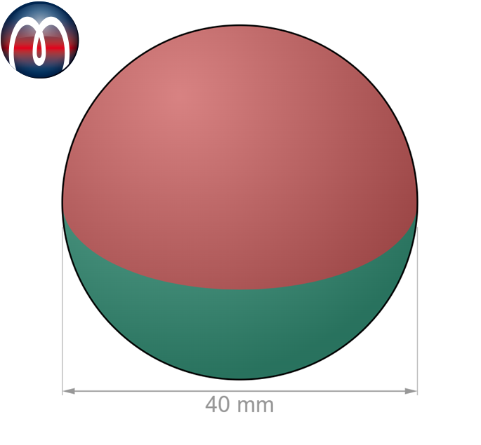 Neodym Kugelmagnet Ø 40 mm NdFeB N40, Magnetkugel, Chrom - hält 23 kg