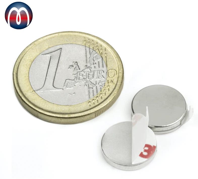 Scheibenmagnet selbstklebend Ø 10 mm x 2,0 mm N35 Nickel - hält 1,0 kg