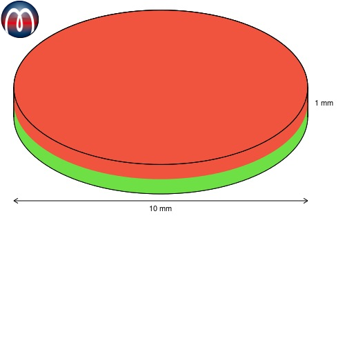 Aimant rond en néodyme avec adhésif Ø 22 mm x 1 mm, Disque