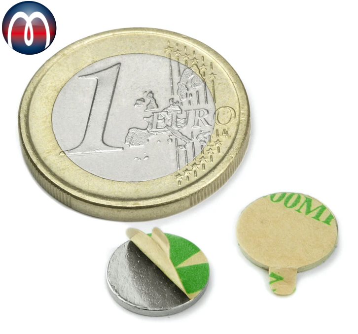 Scheibenmagnet selbstklebend Ø 10 mm x 1,0 mm N35 Nickel - hält 500 g