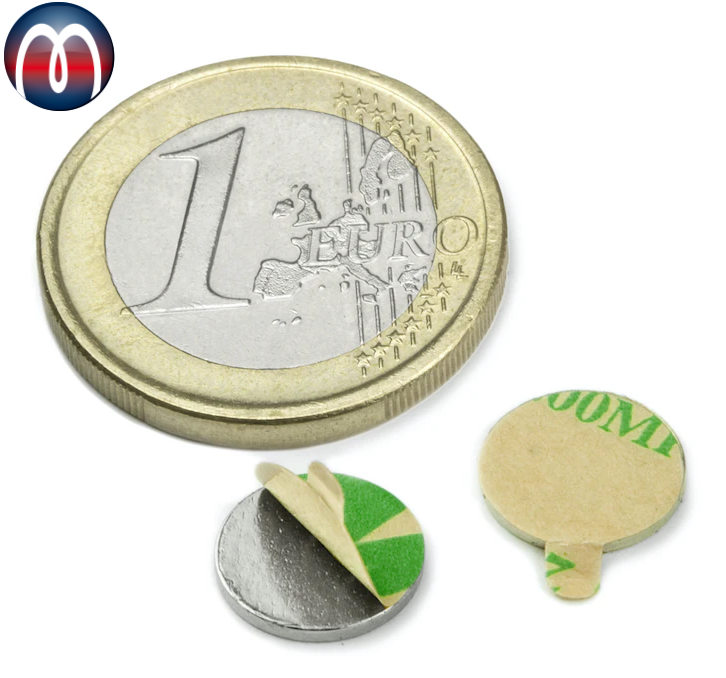 Aimant rond en néodyme avec adhésif Ø 10 mm x 1 mm, Disque magnétique -  tient 500 g