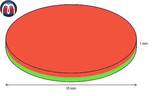 Neodym Scheibenmagnet Ø 15 mm x 1,0 mm selbstklebend NdFeB Magnetscheibe Magnete - hält 900 g