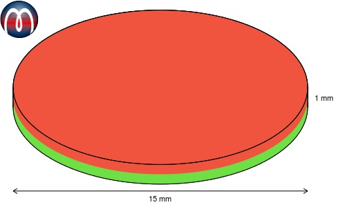 Aimant rond en néodyme avec adhésif Ø 15 mm x 1 mm, Disque magnétique -  tient 900 g