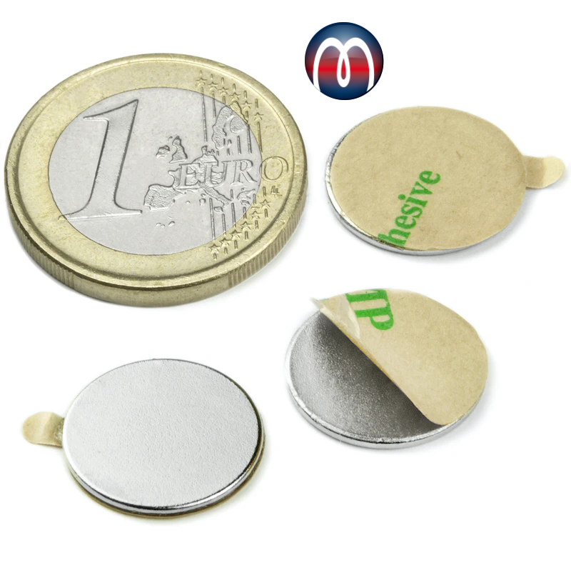 Neodym Scheibenmagnet Ø 15 mm x 1,0 mm selbstklebend NdFeB Magnetscheibe Magnete - hält 900 g