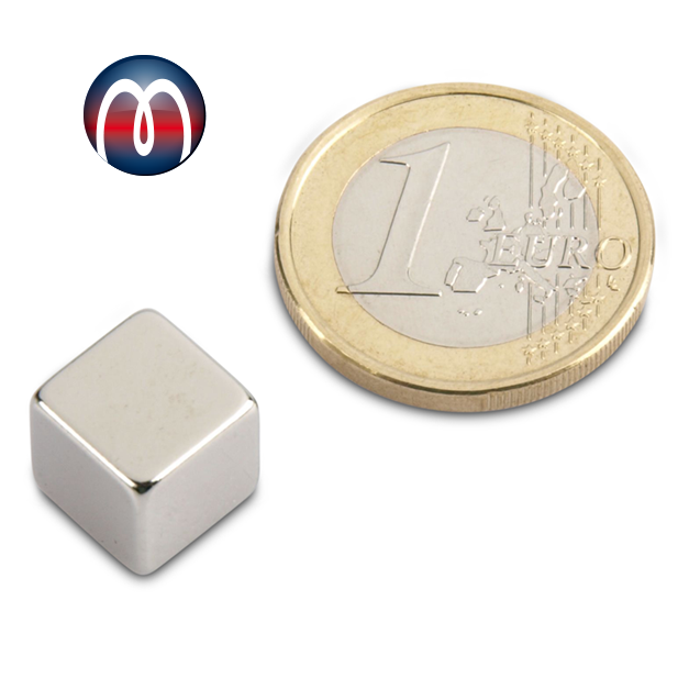 Neodym Magnete 10 x 10 x 10 mm NdFeB N42, Würfelmagnet Magnetwürfel, Nickel - hält 7,0 kg