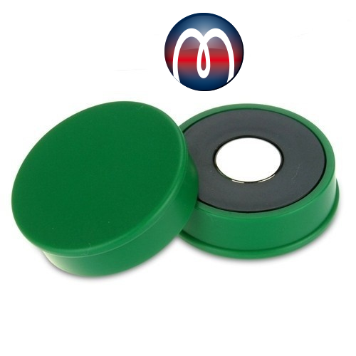 Aimant rond néodyme pour tableau avec capuchon en plastique Ø 30 x 8mm,  vert - tient 2,7 kg | Magnosphere Shop