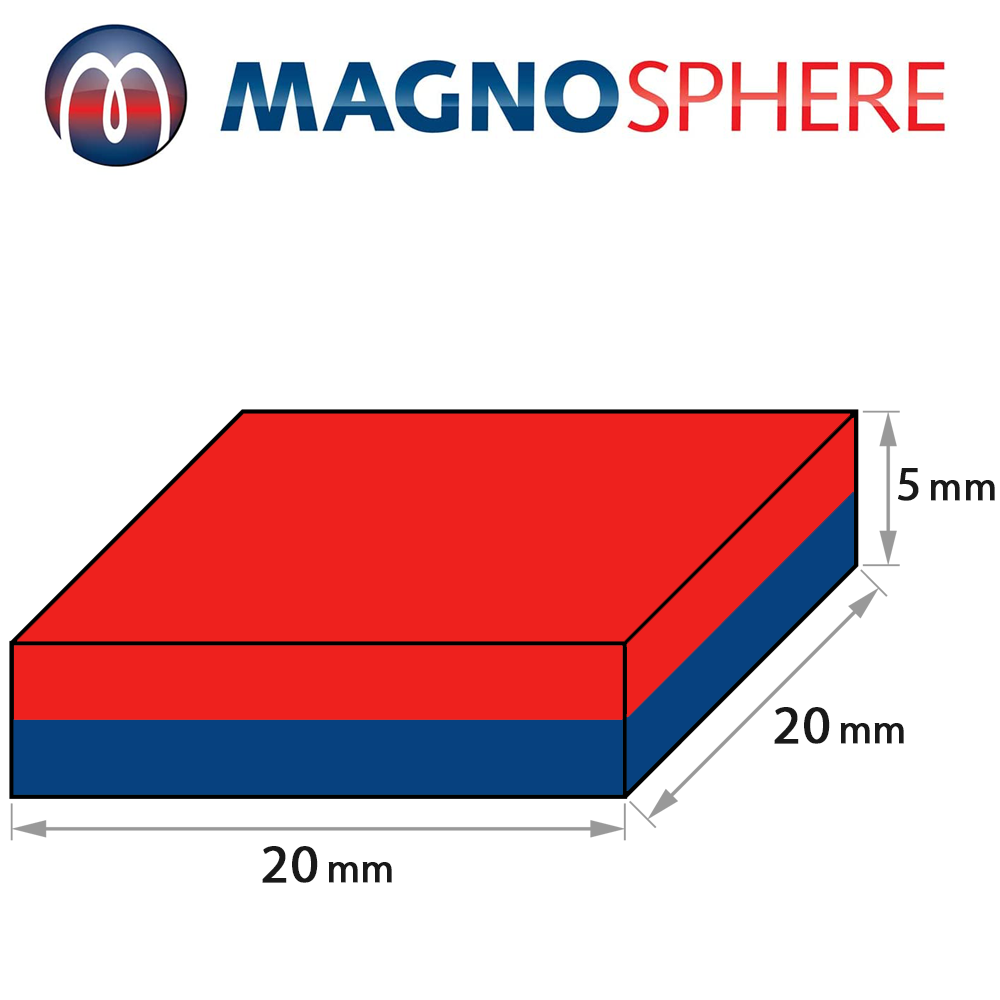Neodym Quadermagnet 20 x 20 x 5 mm Magnet-Quader N45 Nickel - hält 6,0 kg