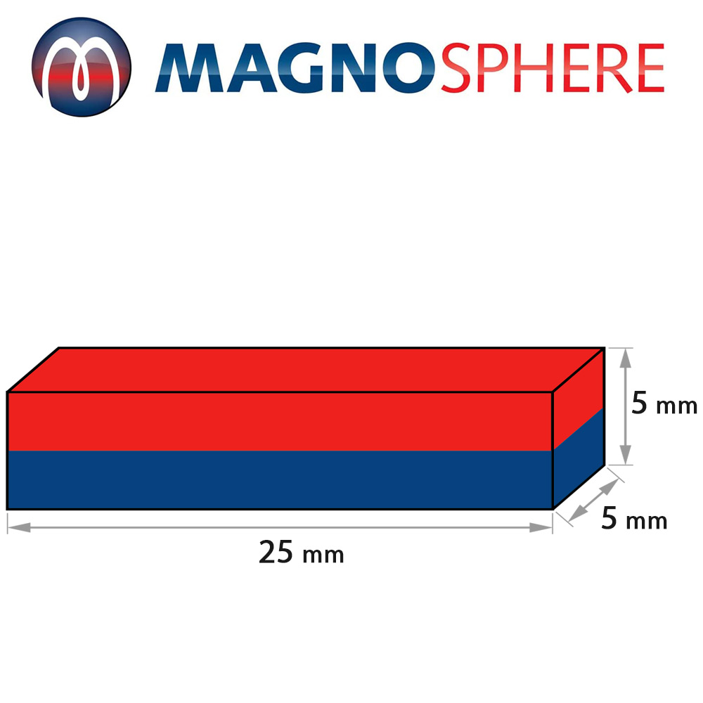 Neodym Quadermagnet 25 x 5 x 5 mm Magnet-Quader N42 Nickel - hält 4,0 kg