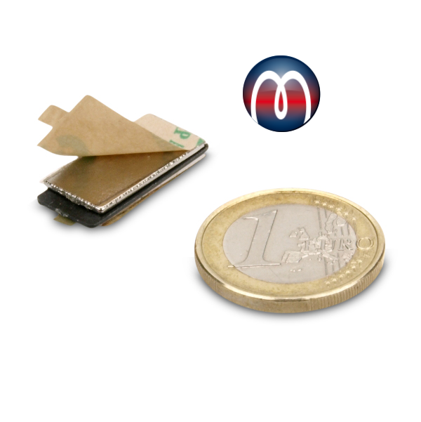 Quadermagnet selbstklebend 20 mm x 10 mm x 1 mm Neodym Magnet Quader N45 Nickel - hält 900 g