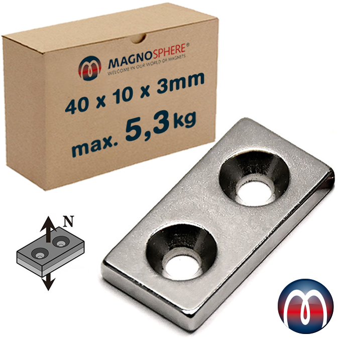 5 X Magnete Parallelepipedo Con Foro Svasato 60x10x3mm - Nord - Foto 2