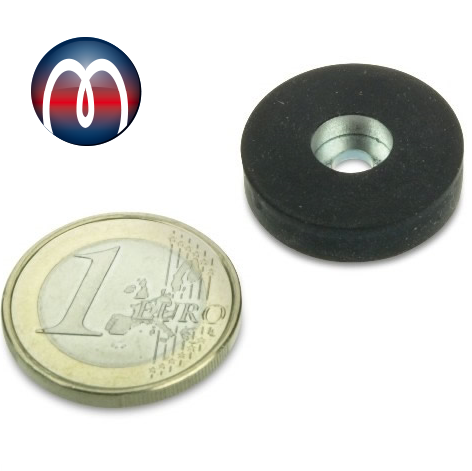 Magnet-System Neodym gummiert Ø 22 mm mit zylindrischer Bohrung - hält 3,8 kg