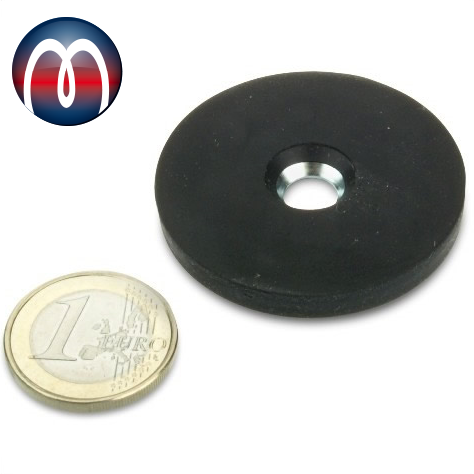 Sistema magnetico al neodimio Ø 43 mm - 88 mm nero gommato con foro svasato - tiene 10 kg - 55 kg