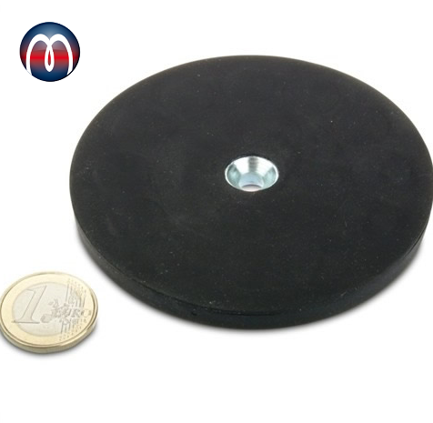 Sistema magnetico al neodimio Ø 43 mm - 88 mm nero gommato con foro svasato - tiene 10 kg - 55 kg