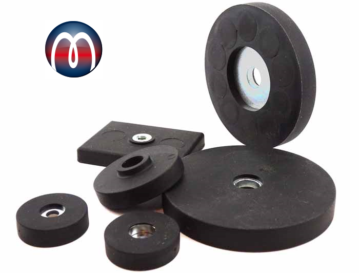 Gummierte Magnete, Magnetsysteme gummiert, Neodym-Flachgreifer gummiert, Gummiummantelte Magnetsysteme mit integrierten Neodym-Magneten zum Schutz von Oberflächen, Magnetsysteme Gummihülle, Gewindezapfen, Gewindebuchse und Innengewinde