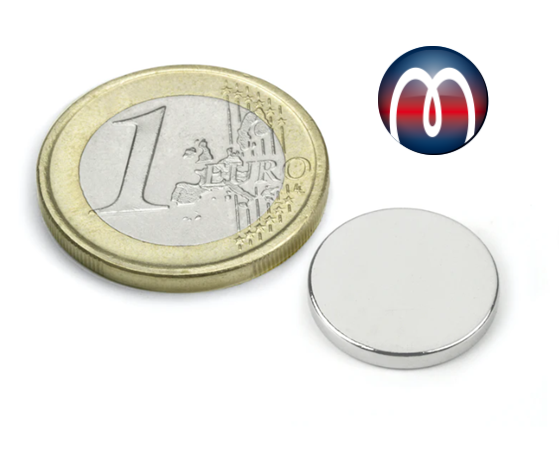 Scheibenmagnet Rundmagnet Ø 15 mm, Höhe 2 mm Neodym (NdFeB) N42 - hält 2,1 kg