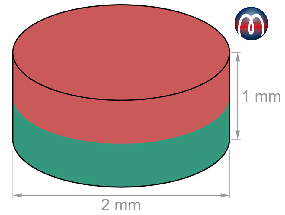 20 x Disco magnético de neodimio 2 mm, altezza 1 mm N50 (NdFeB