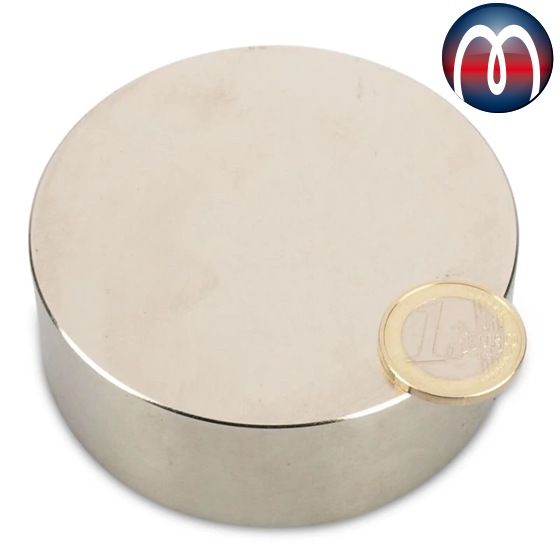 Scheibenmagnet Rundmagnet Ø 80 mm, Höhe 30 mm Neodym (NdFeB) N45 Nickel - hält 340 kg