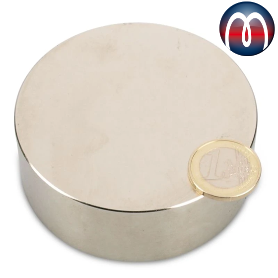 Aimant rond Disque Ø 120 mm, hauteur 50 mm Néodyme N45 (NdFeB) Nickelé -  tient 750 kg