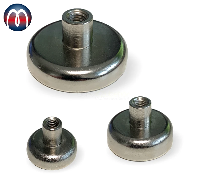 Neodym Flachgreifer, Gewindebuchse, Verschrauben, Anschrauben, Greifermagnete, Stabgreifer, NdFeB, N35 Magnete, SmCo Magnet Topfmagnet mit Gewindebuchse, Magnetsysteme, Magnet