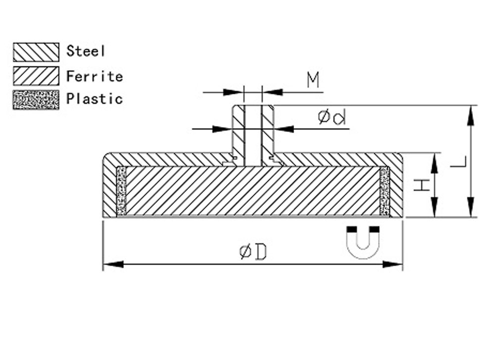 Ferrit Flachgreifer Ø 32,0 mm x 7,0 mm mit Gewindebuchse M4 x 8 mm - hält 8,0 kg