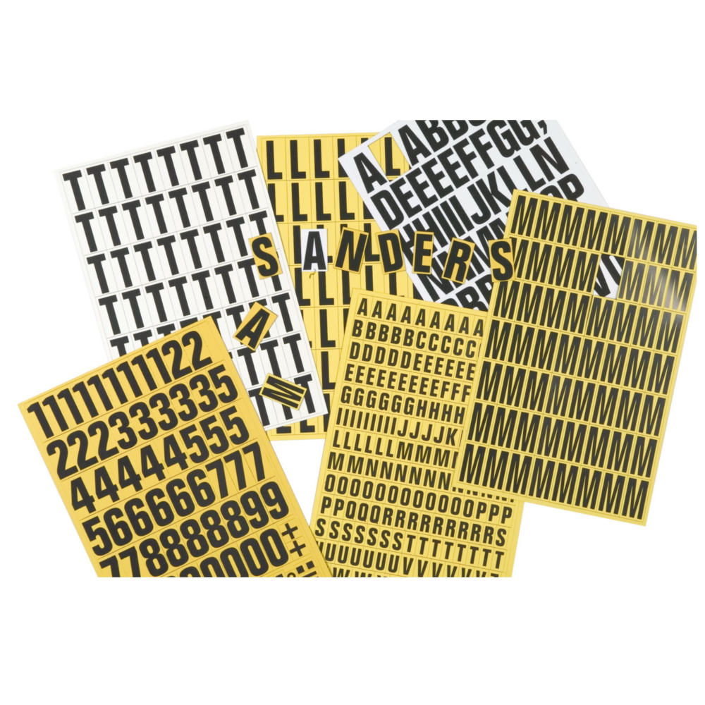 Magnetic Numbers & Letters, Magnetic tiles, two tile heights, either 43mm with a 39mm high digit or 23mm with a 17mm high digit, mixed alpha or numeric digits, magnetic warehouse shelf tags