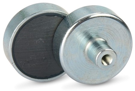 Hartferrit Flachgreifer, Gewindebuchse, Verschrauben, Anschrauben, Greifermagnete, Stabgreifer, Ferrit, Y30 Magnete, keramische Magnete, Topfmagnet mit Gewindebuchse Ferrit (HF) Hartferrit